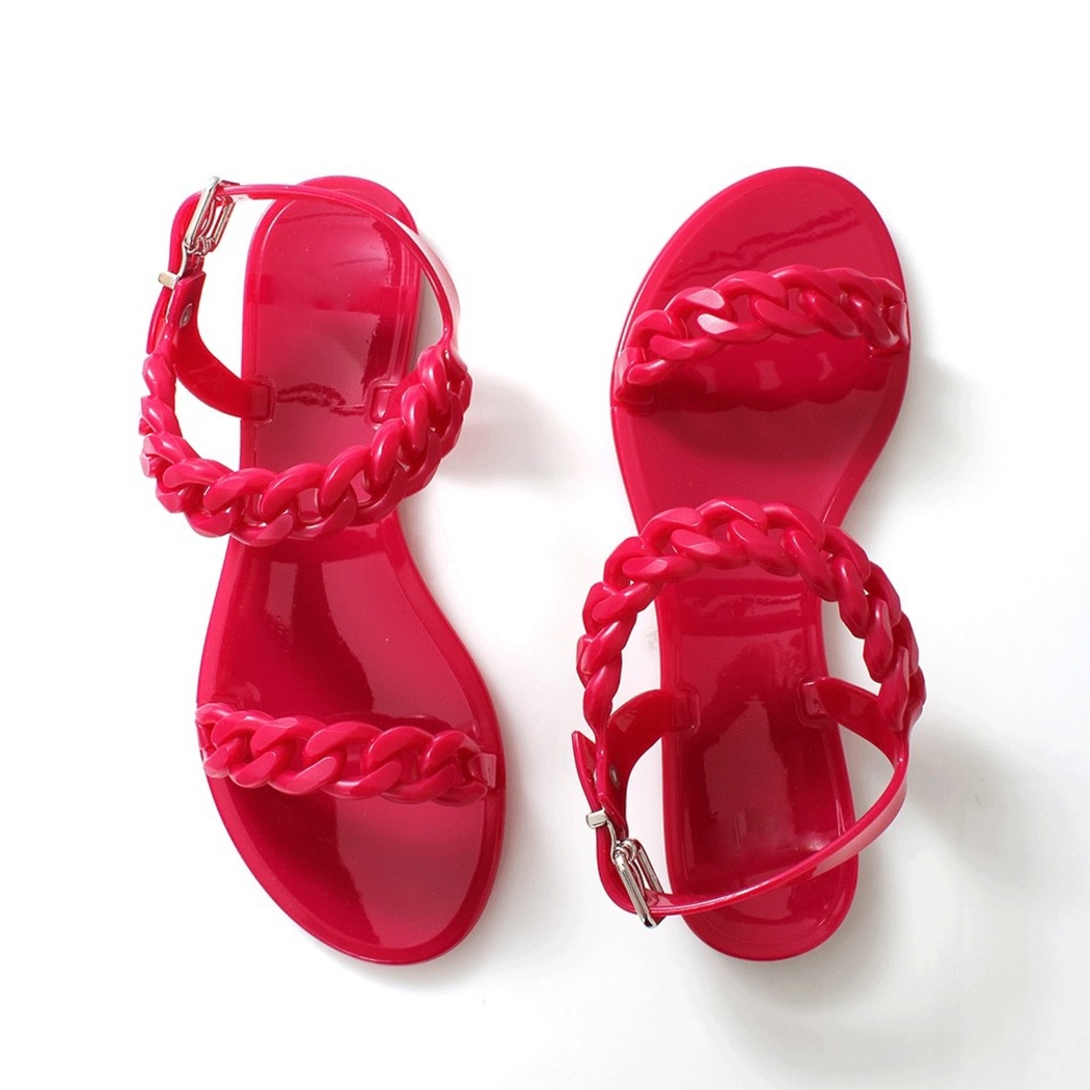 Olivia Miller Chain Link Detail Jelly Sandals in Hot Barbie Pink Size 7 NWOT
